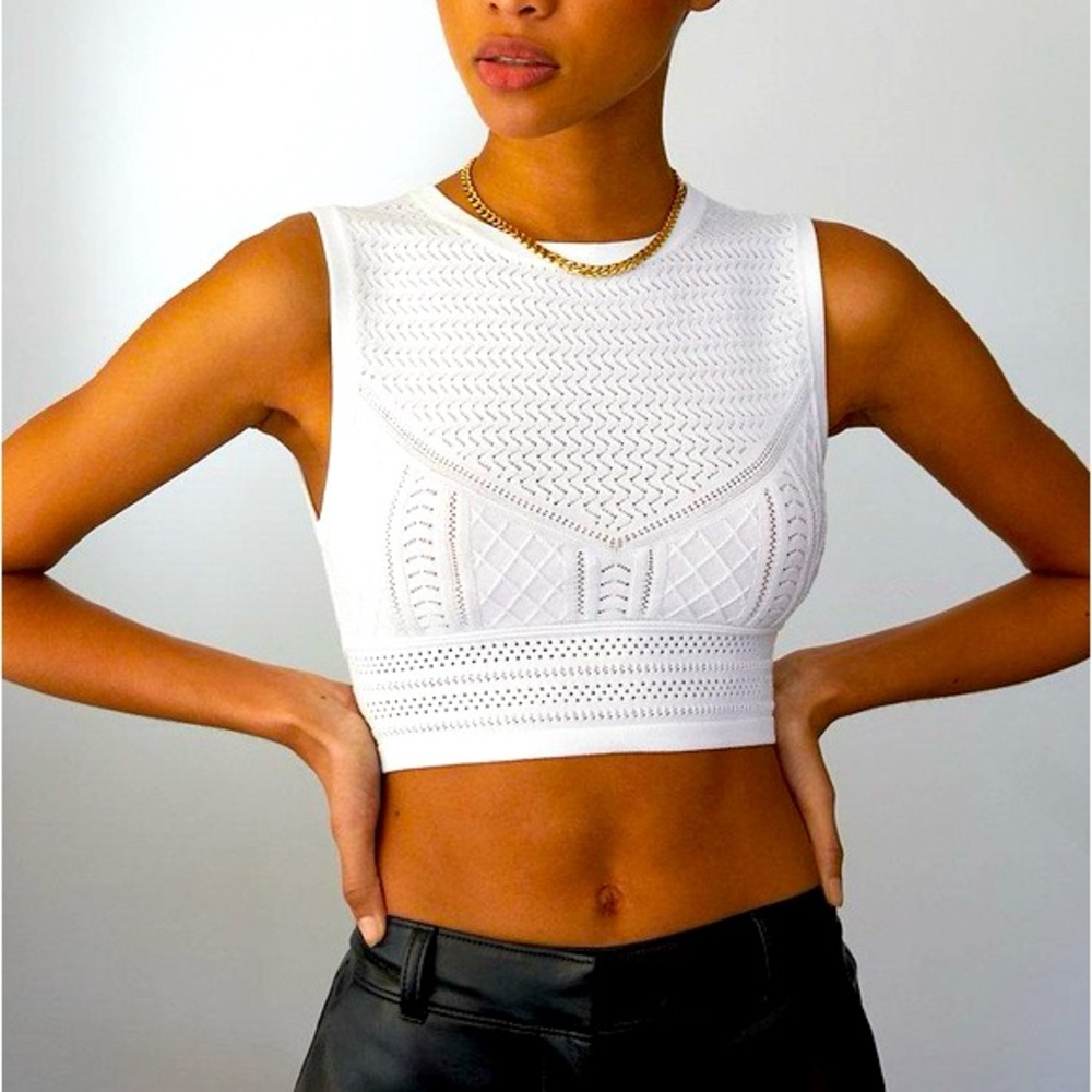 Babaton Pointelle Tank Baby Blue Crop Top XXS
